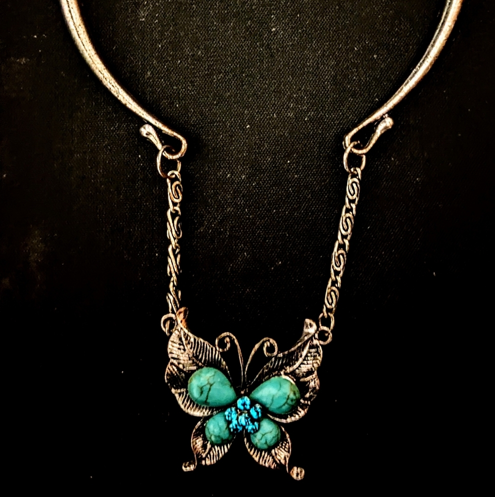 Turquoise Butterfly Pendant Necklace Choker